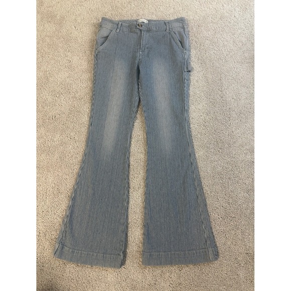 Altard State Womens 27 Blue White Striped Carpenter Flare Leg Jeans Denim - Picture 1 of 6